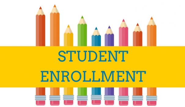 Colored pencils with student enrollment in a yellow box