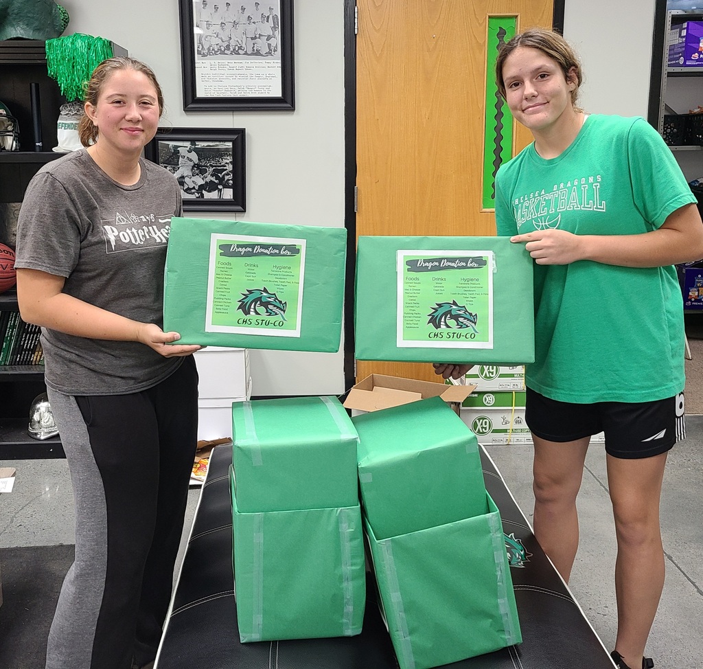 Two CHS Stu-Co members with the donation boxes that will be placed around town.