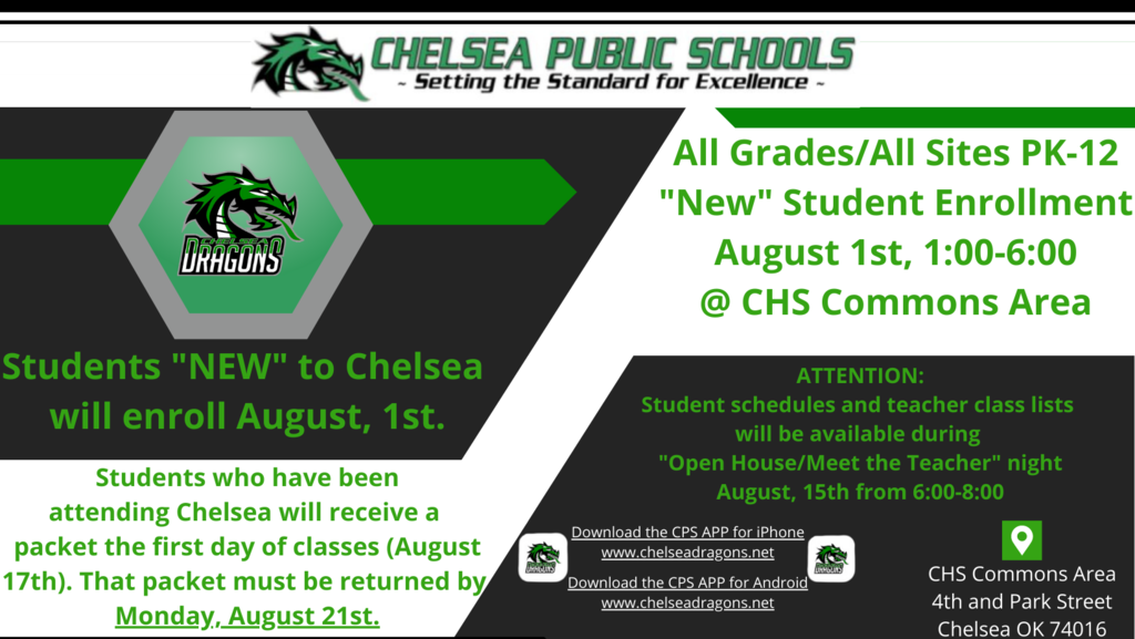 New student enrollment August 1st 1-6 